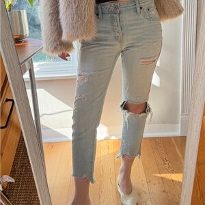 Abercrombie & Fitch Light Blue Distressed Cropped Jeans